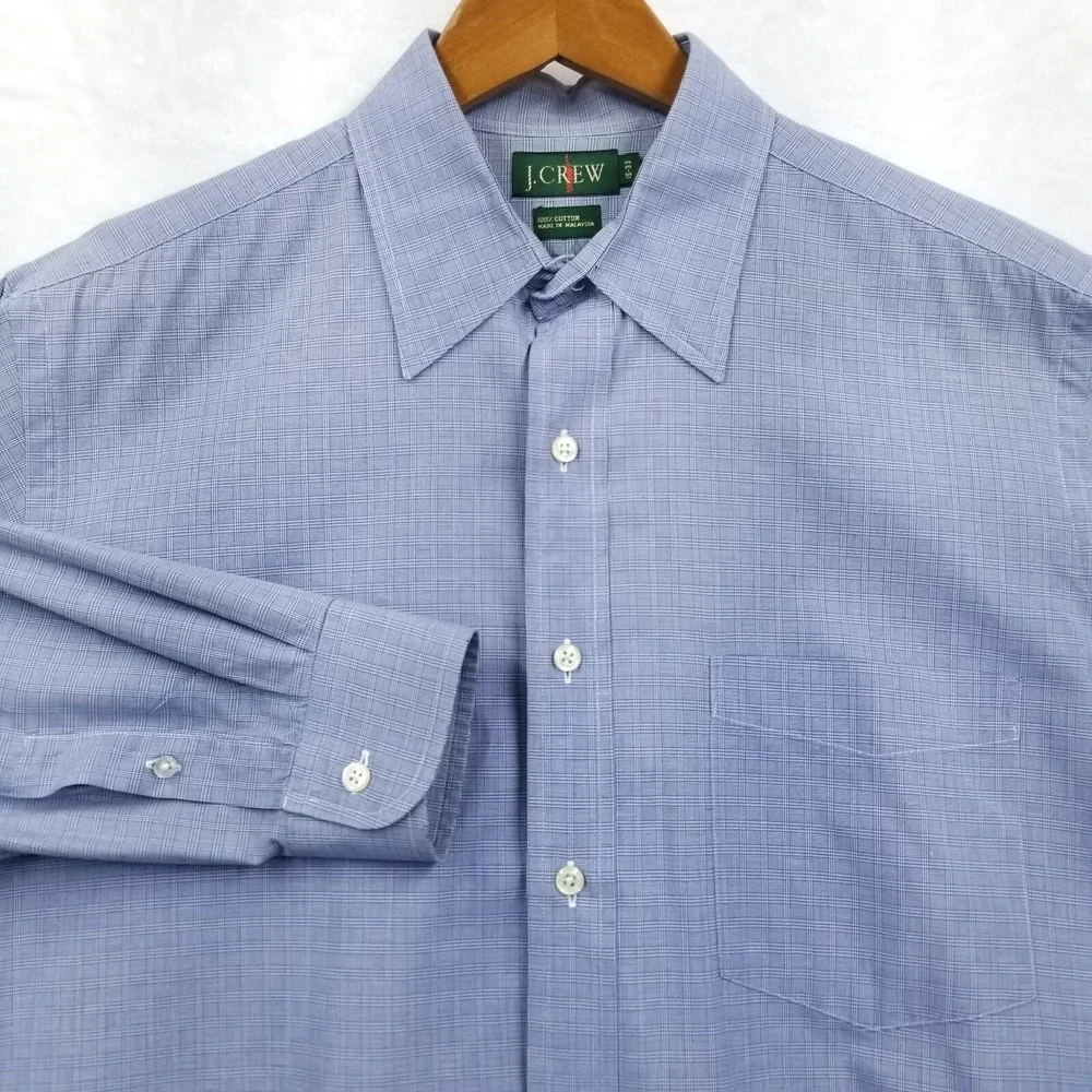 Vintage J Crew Shirt Men 15-33 Blue Oarsman Cotton Paid Long Sleeve‎ Dress 90's
